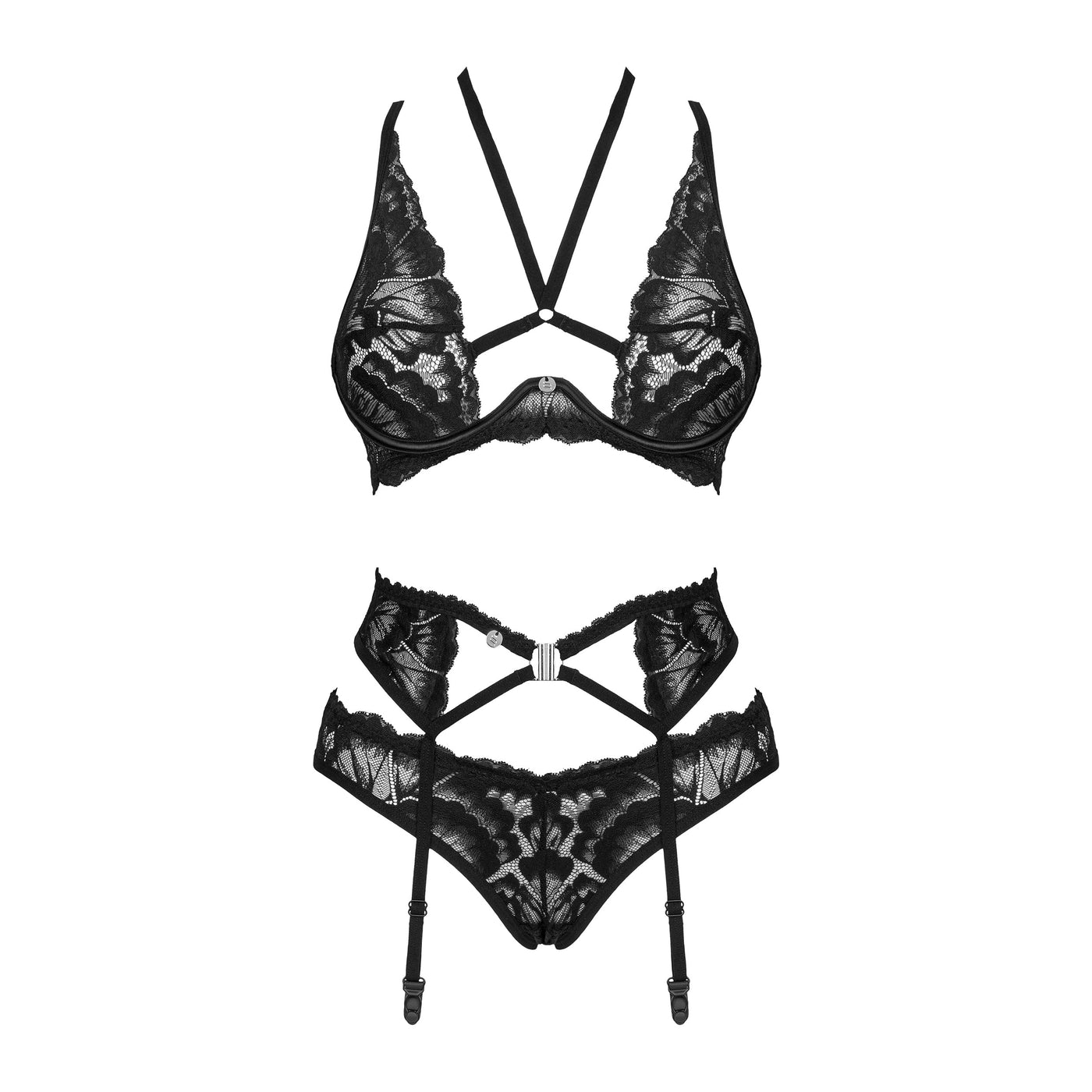 Sexy Sheer Mesh Bralette Cincher Garter Panty Set Lavinia Lingerie