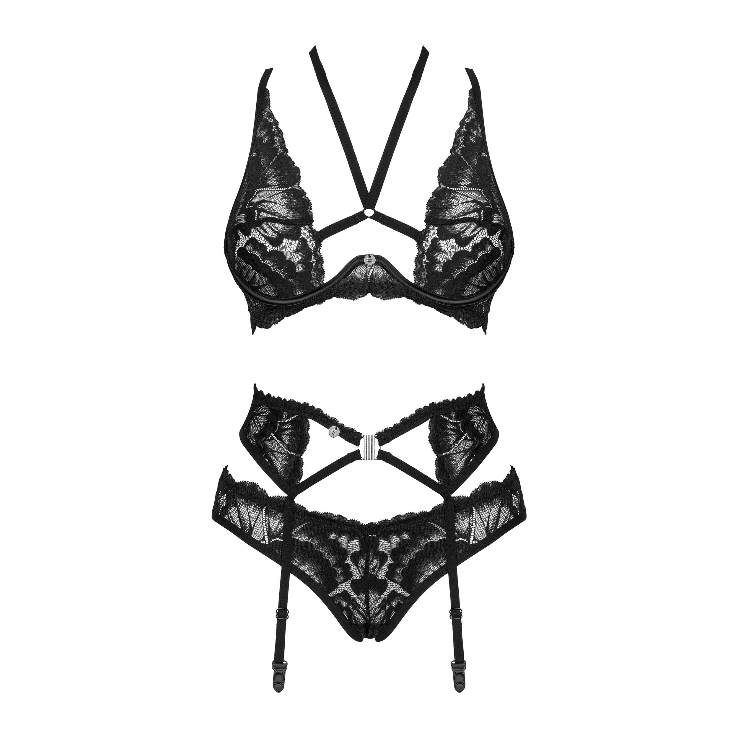 Sexy Sheer Mesh Bralette Cincher Garter Panty Set Lavinia Lingerie