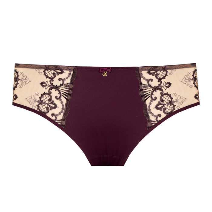 Sheer Mesh Tulle Embroidered Brief Panty Perla Aubergine