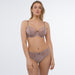 Curvy Soft Cup Sheer Mesh Tulle Tulip Seam Full Figure Bra Tanga Panty Set Taupe Lingerie front view