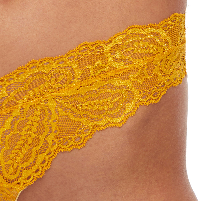 Kinga Sunkiss Soft Lace Sheer Tanga Panty Yellow Lingerie S-851/3 detail