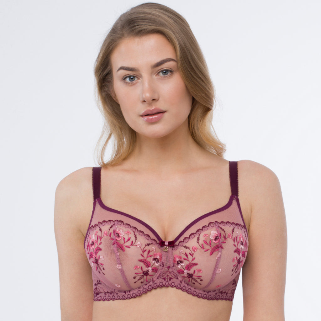 Romantic big cup bra, embroidery, sheer inlays, B to L-cup