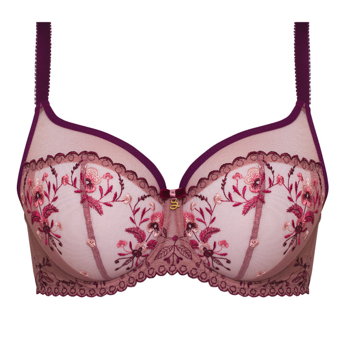 Sheer Mesh Embroidered Full Cup Bra Pink