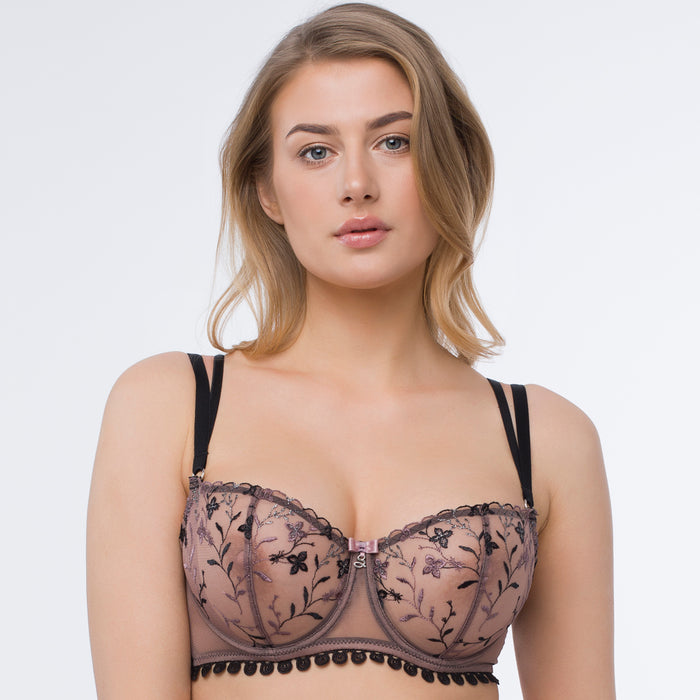 Sexy Transparent Embroidered Balconette Bra Antinea Black Lingerie A142