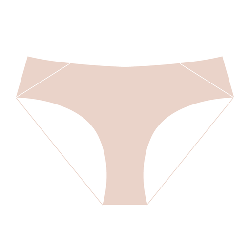 Illustration of bikini panty shape highlighting mid-waist cut and side lace panel design from the Soft Lace Bikini Panty collection.