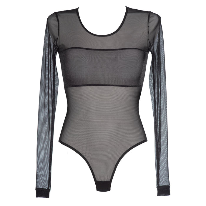 Ava】 Black Sexy Sheer Mesh Lace Center-Lined Bodysuit – Rave On