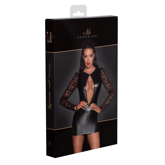 Sexy Open Front Power Wet Look Mini Dress Leather & Lace