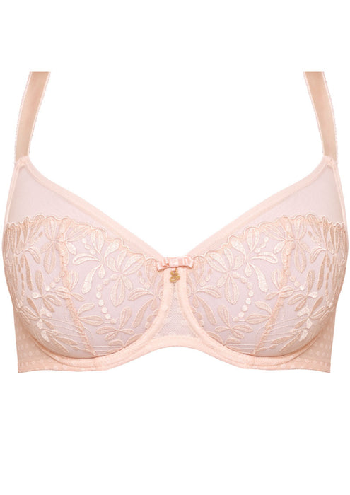 Pink seamless sheer embroidered full cup bra