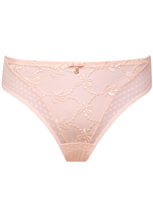 Sheer Mesh Tulle Embroidered Tanga Panty Donna Pink Lingerie