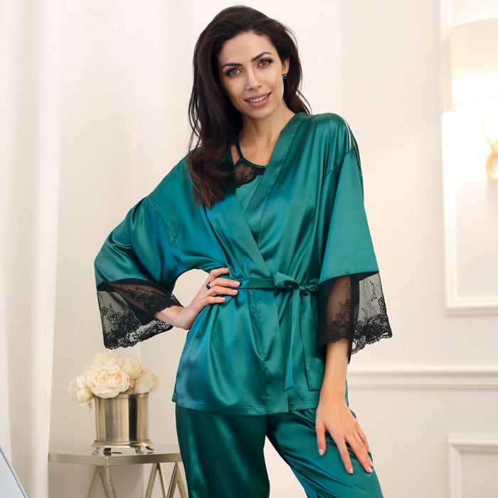 Elegant Satin Bathrobe Harper Green Sleepwear @ Lavinia Lingerie