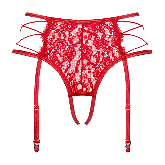 Sexy Crotchless Panty Garter Belt Obsessive Rediosa Red Lavinia Lingerie