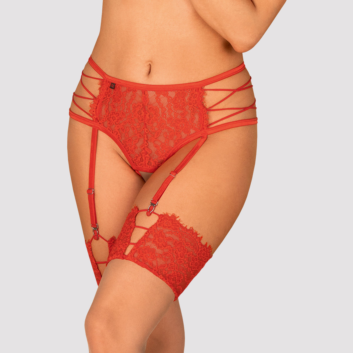 Sexy Crotchless Panty Garter Belt Obsessive Rediosa Red Lavinia Lingerie
