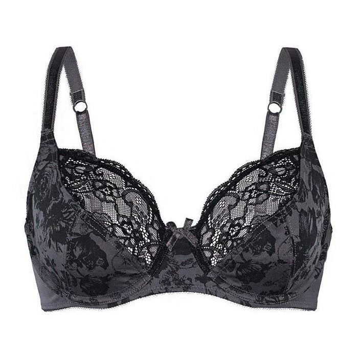 WMNS Lace Sheer Cup Bra - Waist Accented Floral Trim With Lace