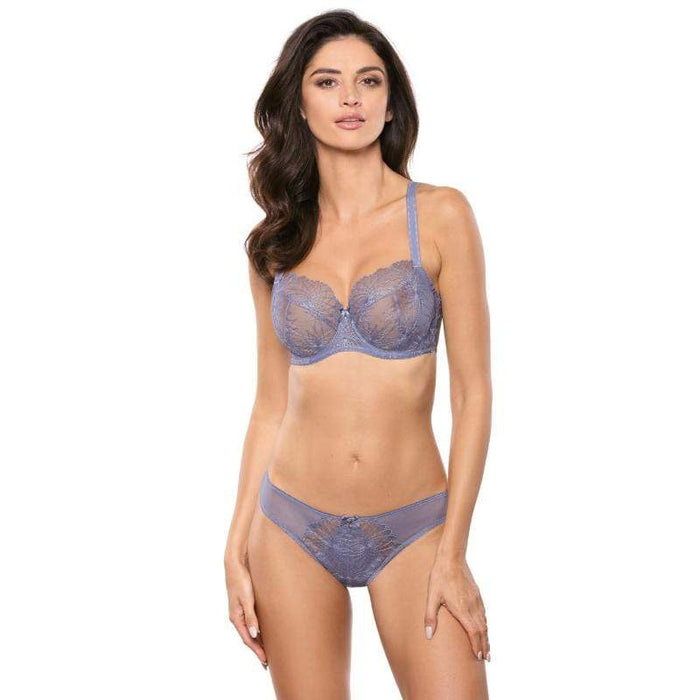 Women Thin Section Embroidered Side Support Push Up Plunge Gather  Underwired Adjustable Bras Blue 38C 